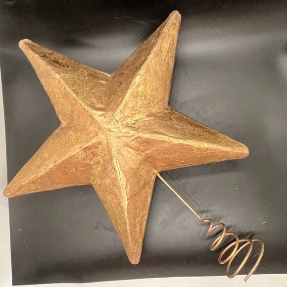 Tin Cut Out Snowman Candle Cover Gold Papier-Mâché tree Topper Christmas Decor - Picture 2 of 16